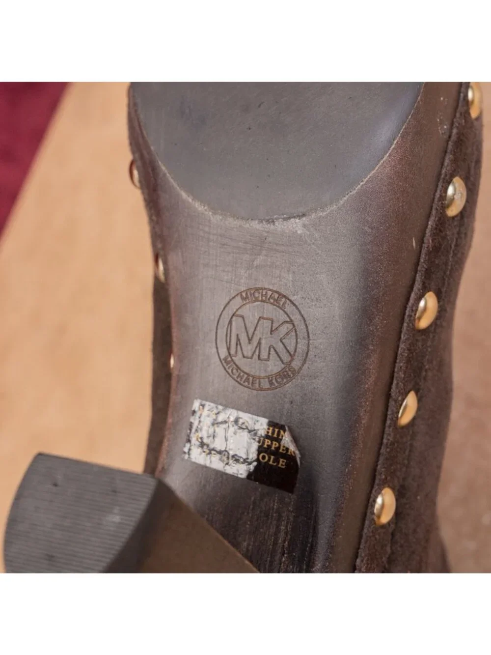 Michael Kors Women Brown Suede Studded Top Lace Fleece Lined Mid Boots sz 6.5